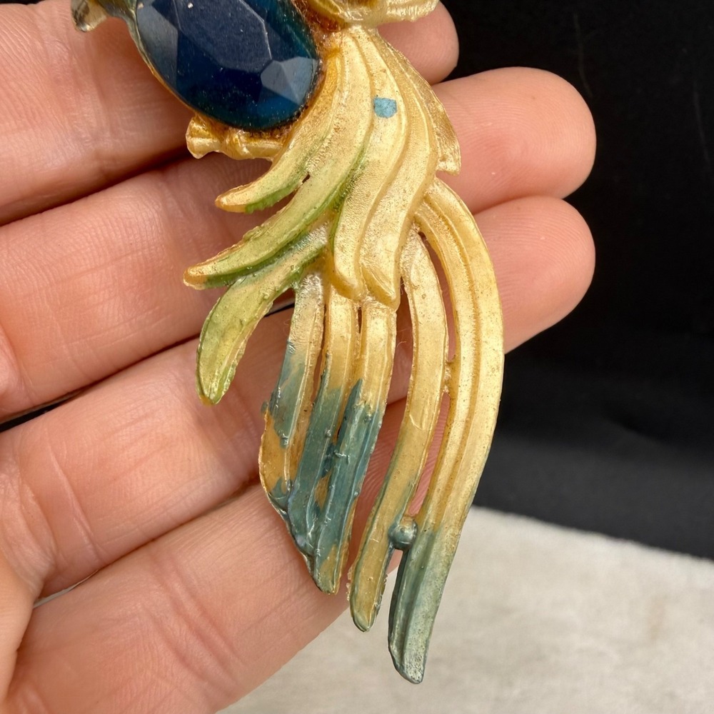 Vintage Bird Brooch Molded Celluloid Blue - Picture 3 of 9